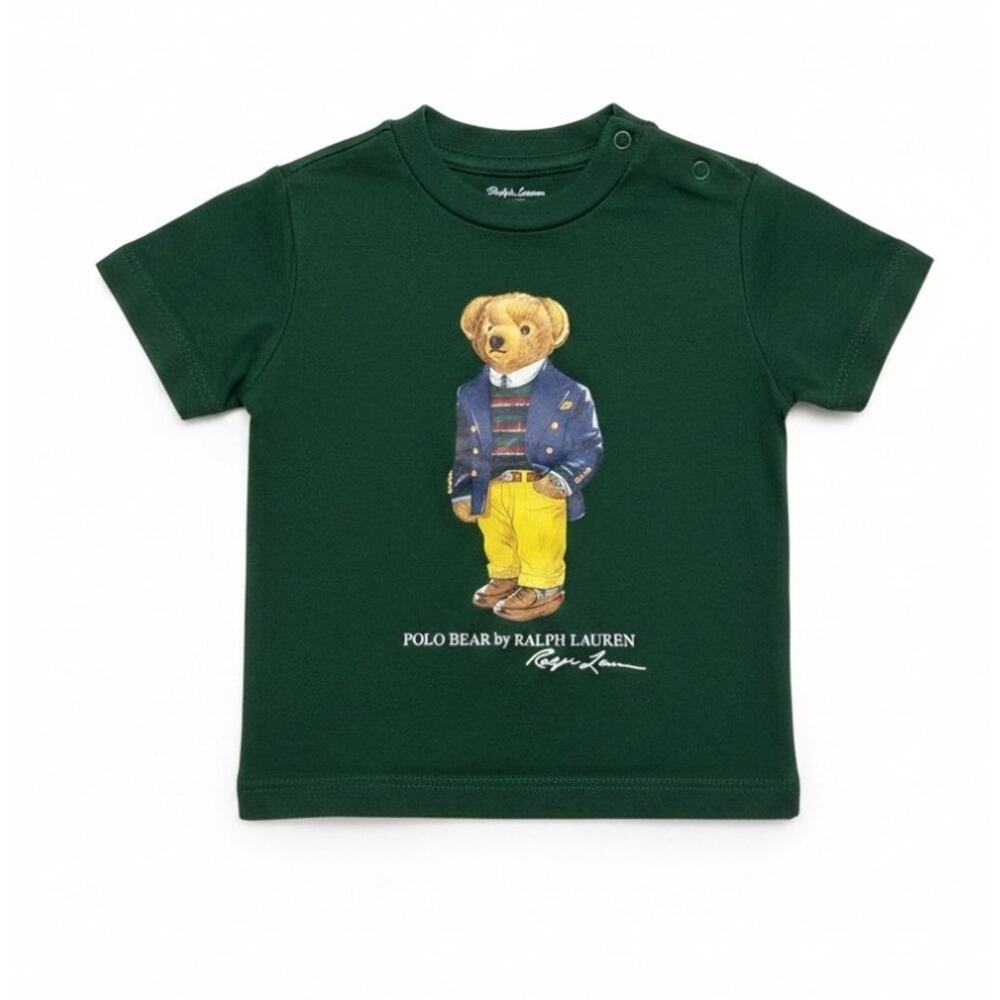 Ralph Lauren Cute Preppy Teddy Bear Infant Baby Shirt Hunter Green. Sz 6M. NWOT